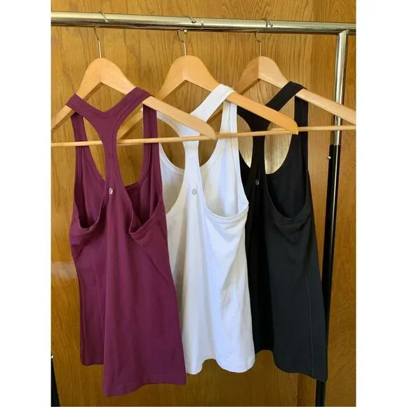 Bundle of 3 Lululemon Cool Racerback II Tank Tops in Plum, White & Black Size 8- - Picture 4 of 12